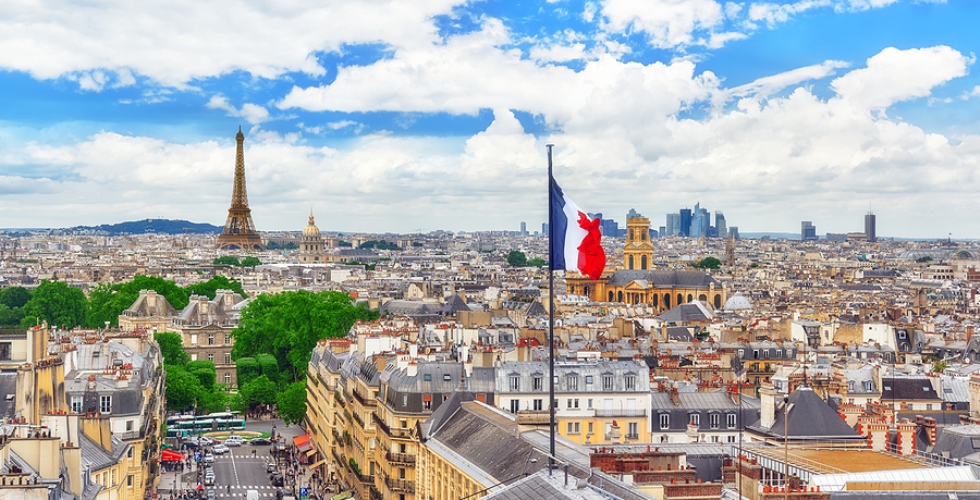 Paris France Skyline with French Flag